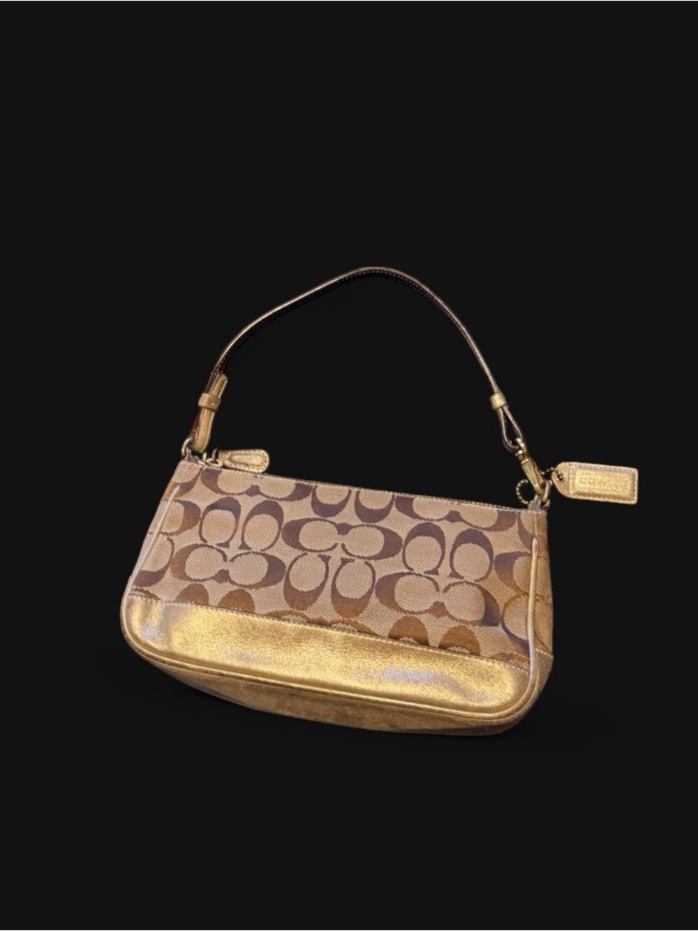 Coach Brown Signature Canvas Shoulder Bag with Gold Accents